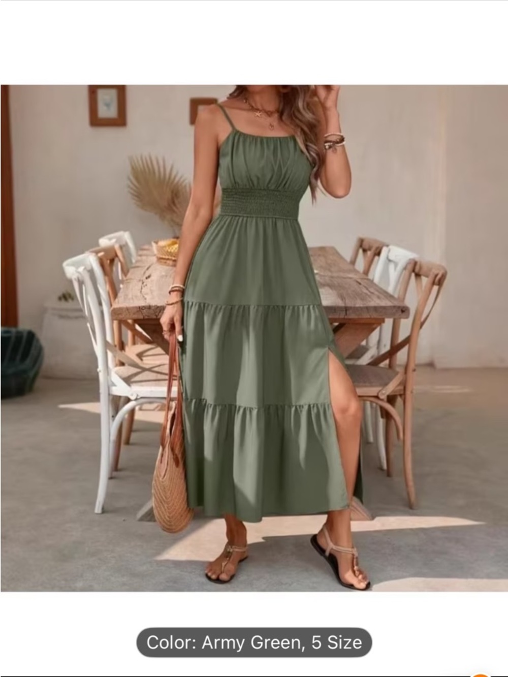 🌟HOST PICK🌟. Women’s Olive Green Tiered Maxi Dress w/ side slit - Picture 1 of 6
